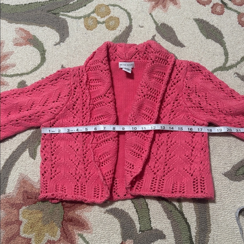 For The Republic Vintage cable knit Pink Cotton Sweater, crop, shrug, Medium - Picture 2 of 6